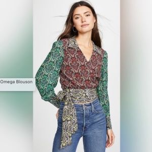 alice + olivia Omega Blouson Sleeve Wrap Top (M)